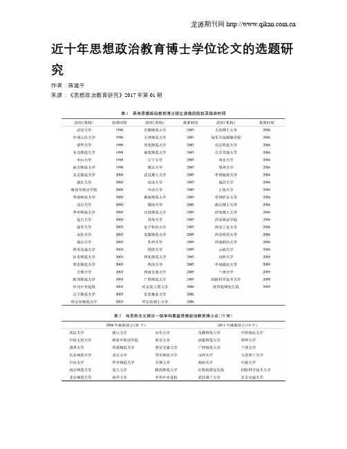 近十年思想政治教育博士学位论文的选题研究