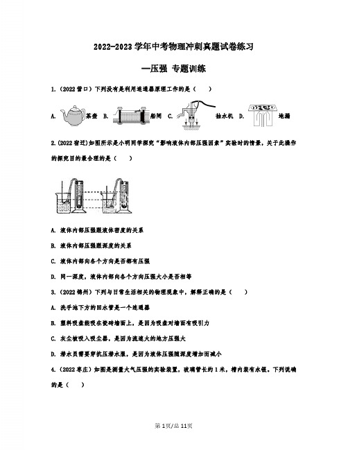 2022-2023学年中考物理冲刺真题练习——压强 专题训练(含答案)