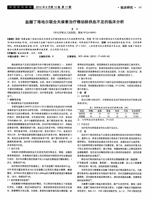 盐酸丁咯地尔联合天麻素治疗椎动脉供血不足的临床分析