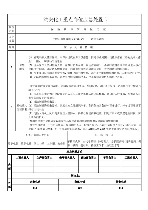 洪安化工重点岗位应急处置卡