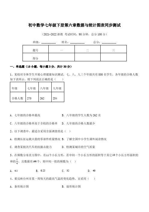 最新浙教版初中数学七年级下册第六章数据与统计图表同步测试试题(含解析)