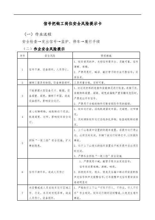 信号把钩工岗位安全风险提示卡