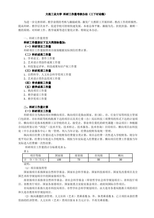 大连工业大学科研工作量考核办法三下讨论稿