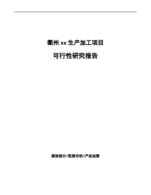 衢州企业投资项目可行性研究报告