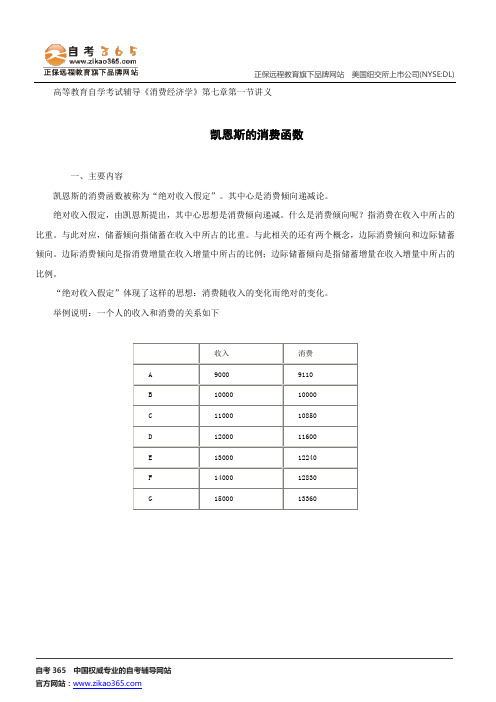 凯恩斯的消费函数--高等教育自学考试辅导《消费经济学》第七章第一节讲义