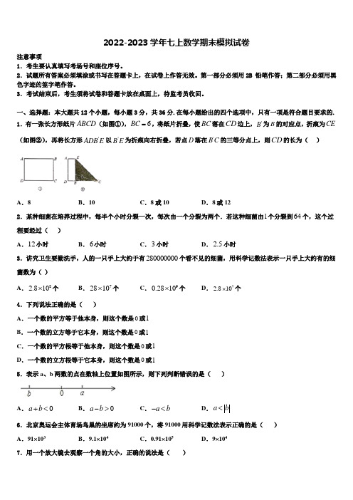 2023届江苏省南通市紫石中学数学七年级第一学期期末达标检测模拟试题含解析