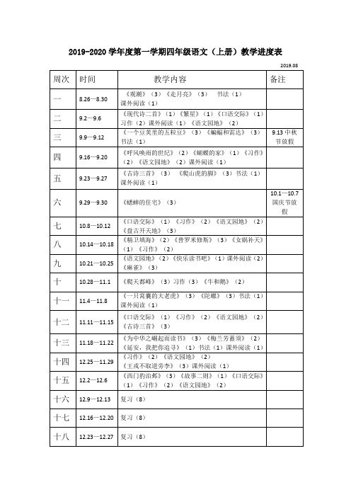 部编版四年级语文上册人教版四年级上册语文教学进度表