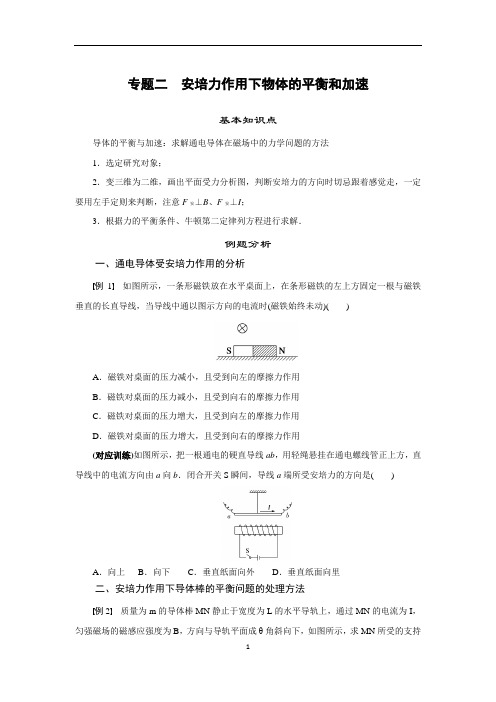 专题2 安培力作用下物体的平衡和加速(解析版)