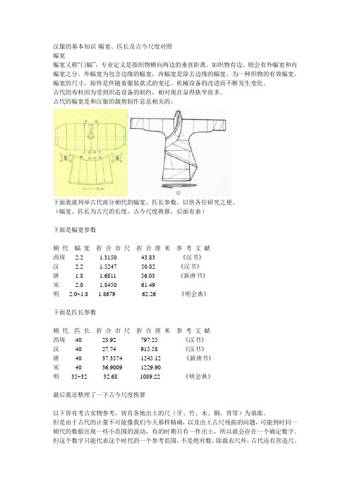 汉服的基本知识-幅宽、匹长及古今尺度对照