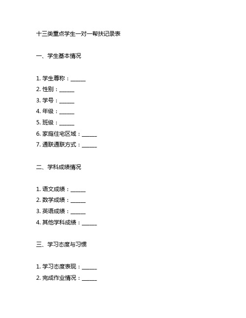 十三类重点学生一对一帮扶记录表