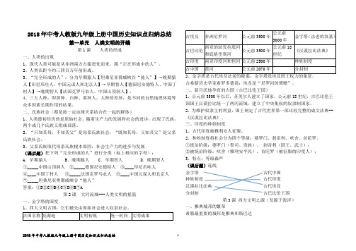 2018年中考人教版九年级上册中国历史知识点归纳总结