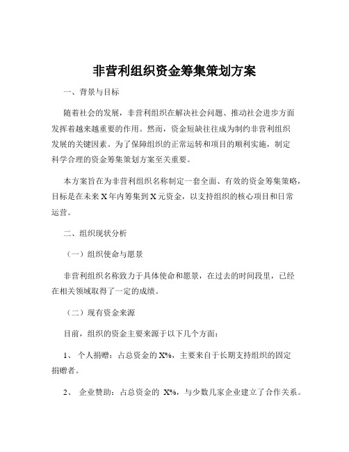 非营利组织资金筹集策划方案