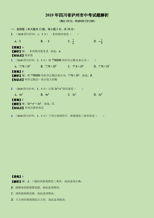 2019四川省泸州市中考试题解析-