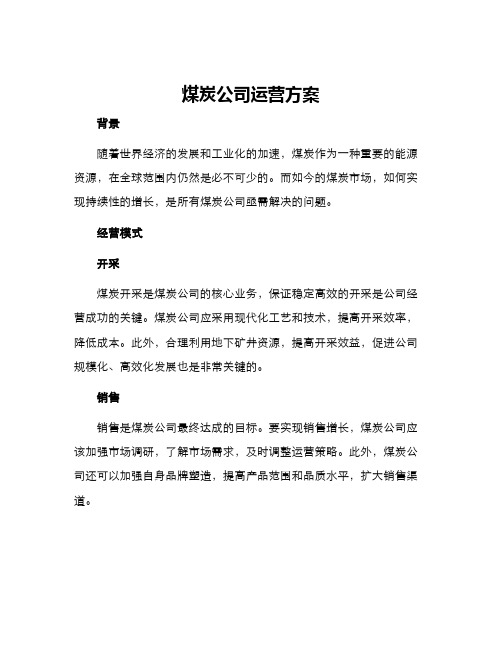 煤炭公司运营方案