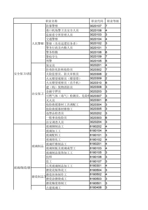 职业名称职业代码职业等级