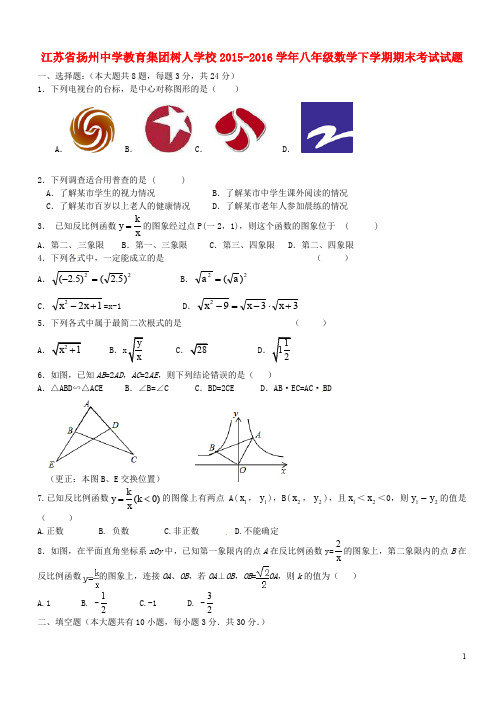 江苏省扬州中学教育集团树人学校八年级数学下学期期末