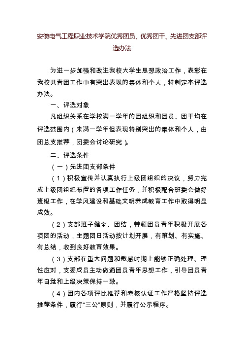 安徽电气工程职业技术学院优秀团员、优秀团干、先进团支部