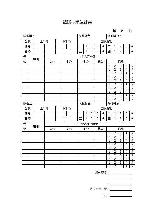 篮球技术统计表