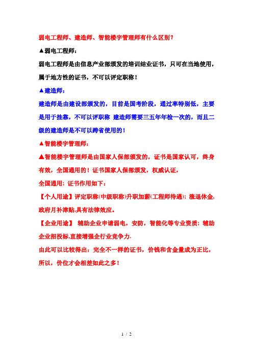 智能楼宇管理师与工程师、建造师的区别