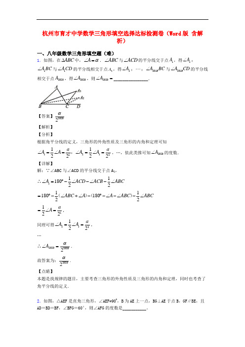 杭州市育才中学数学三角形填空选择达标检测卷(Word版 含解析)