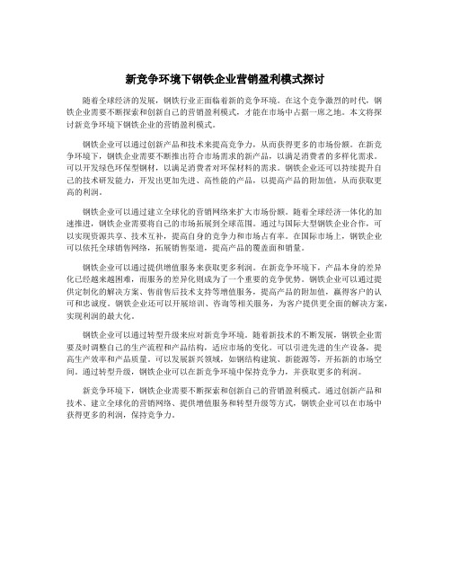 新竞争环境下钢铁企业营销盈利模式探讨