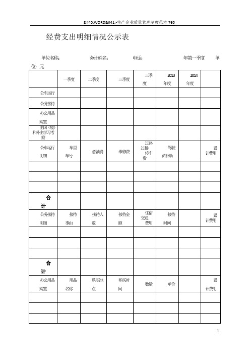 经费支出明细情况公示表