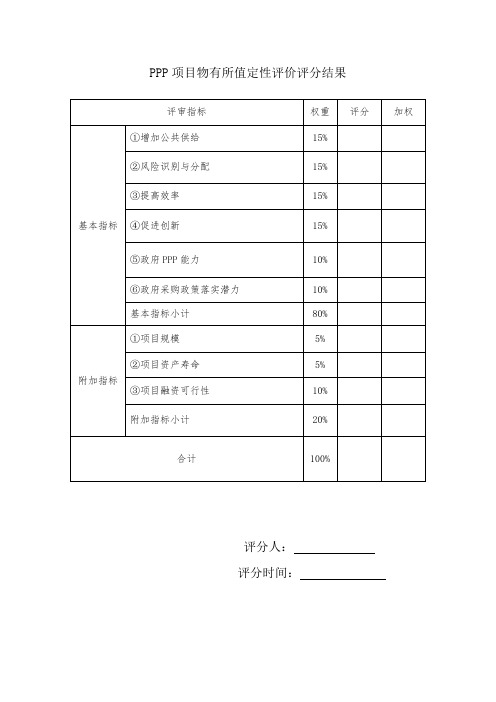 PPP项目物有所值定性评价评分标准