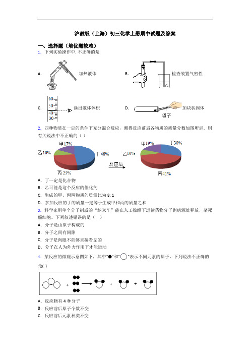 沪教版(上海)初三化学上册期中试题及答案