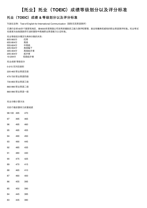 【托业】托业（TOEIC）成绩等级划分以及评分标准