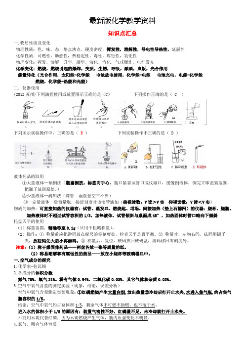 【最新】【沪教版】九年级化学全册：全一册知识点汇总(Word版)