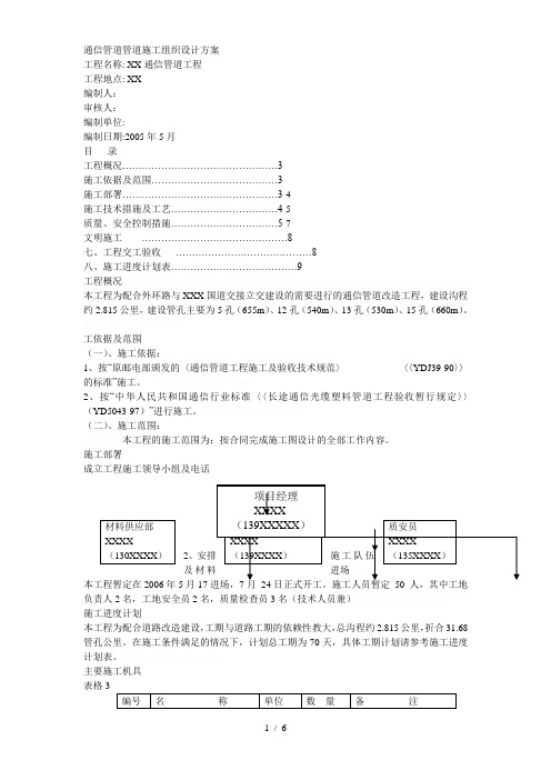 通信管道管道施工组织设计方案