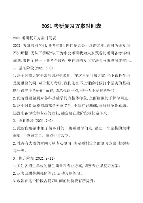 2021考研复习方案时间表