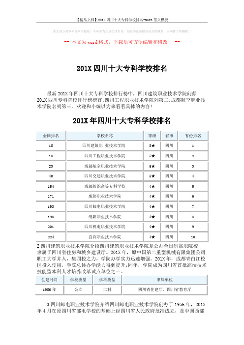 【精品文档】201X四川十大专科学校排名-word范文模板 (2页)