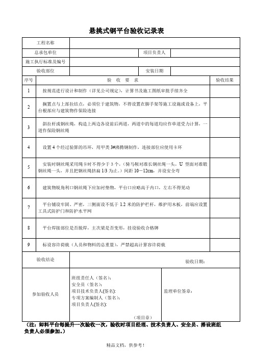 卸料平台验收表格