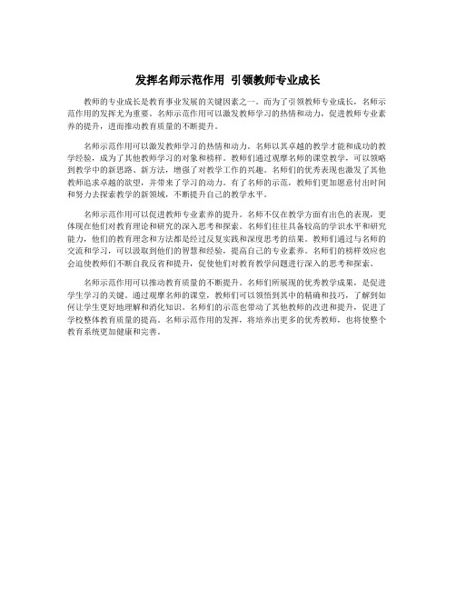 发挥名师示范作用 引领教师专业成长