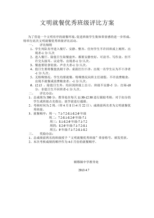 文明就餐优秀班级评方案