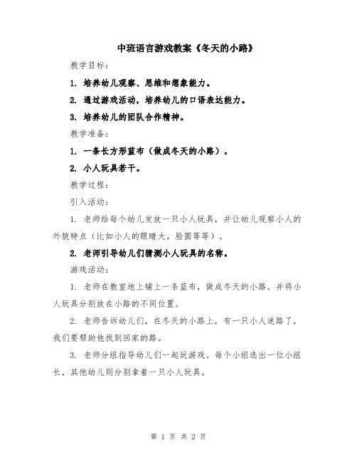 中班语言游戏教案《冬天的小路》