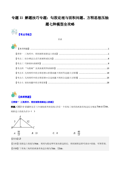 专题11 解题技巧专题：勾股定理与面积问题、方程思想压轴题七种模型全攻略(解析版)