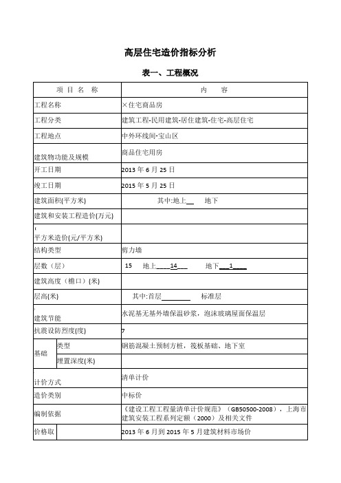 高层住宅造价指标分析资料