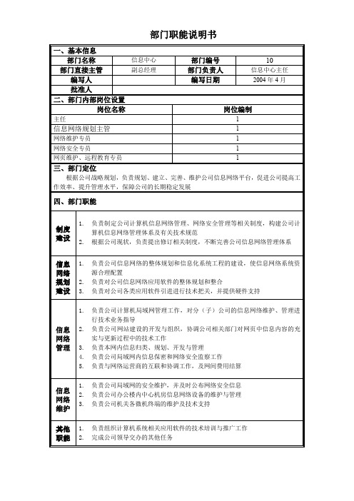 朴智—神华朔黄铁路公司—10部门职能说明书信息中心