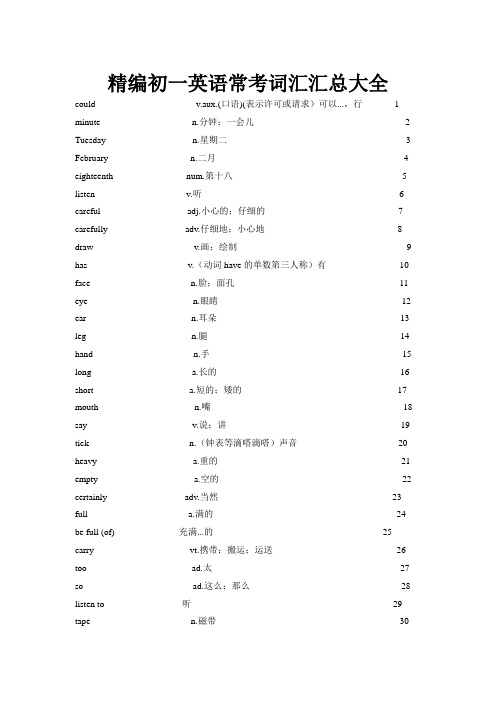 精编初一英语常考词汇汇总大全