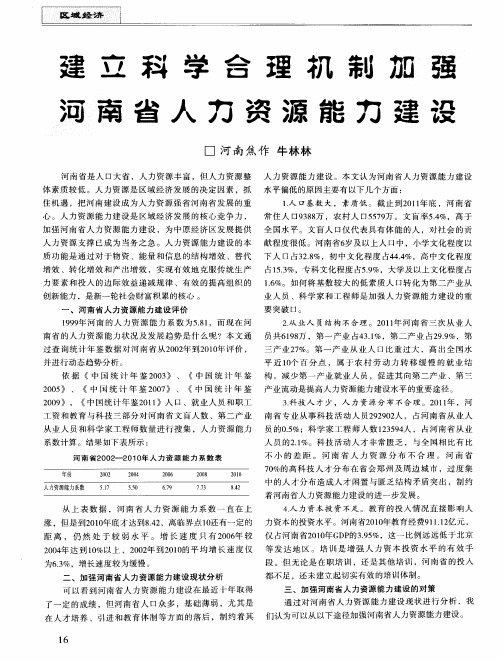 建立科学合理机制加强河南省人力资源能力建设