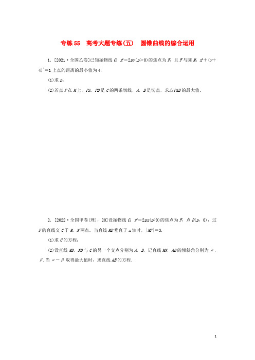 2023年高考数学微专题练习专练55高考大题专练五圆锥曲线的综合运用含解析理