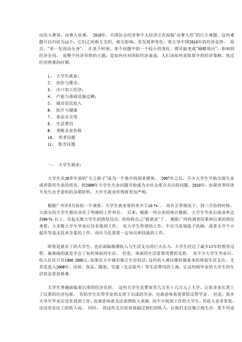 2010年中国经济难题