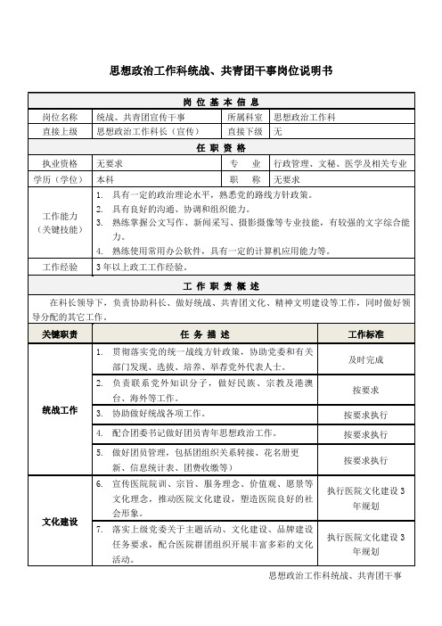 5统战、共青团干事岗位说明书