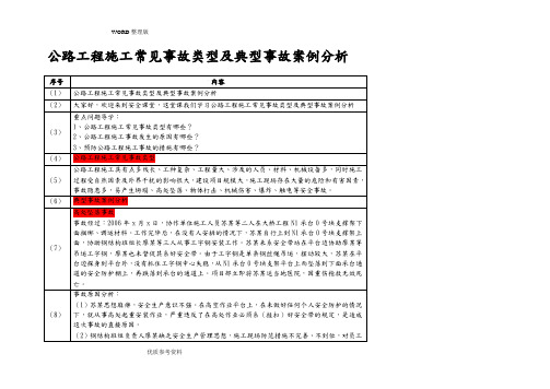 公路工程施工常见事故类型及典型事故案例分析