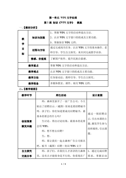 第1课 初识《WPS文字》精品教案