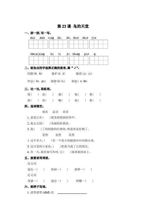 五年级上册语文一课一练-第23课 鸟的天堂(含答案)