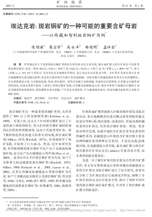 埃达克岩_斑岩铜矿的一种可能的重_省略_矿母岩_以西藏和智利斑岩铜矿为例_侯增谦