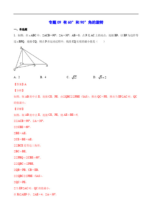 中考数学几何模型09 有60°和90°角的旋转